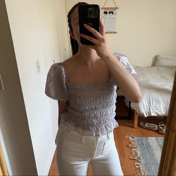 Zara Sheer Lavender Puff Sleeve Blouse - Picture 2 of 12